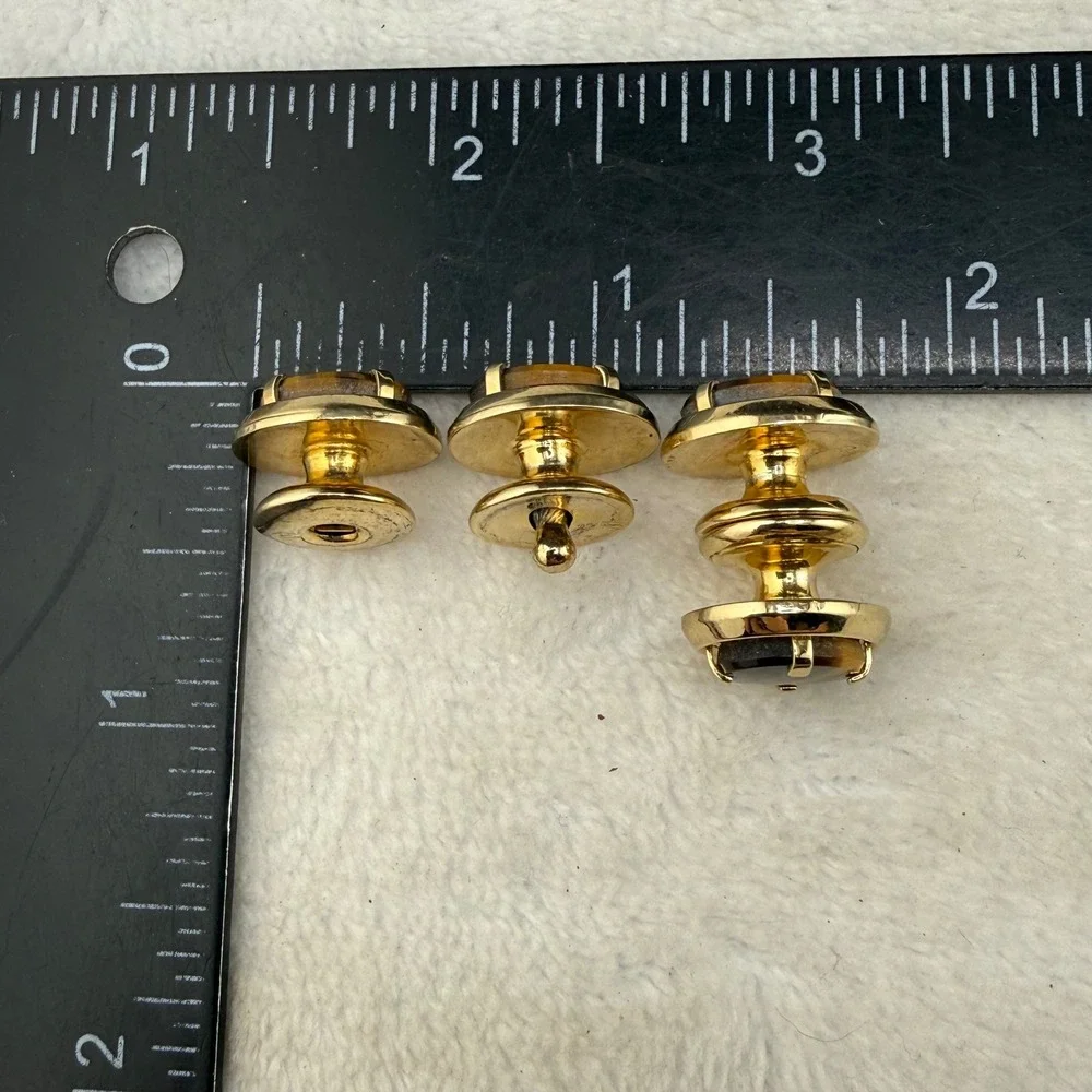 Vintage Swank Cufflinks Tie Tack Set Gold Brown Tiger Eye Style Formal READ